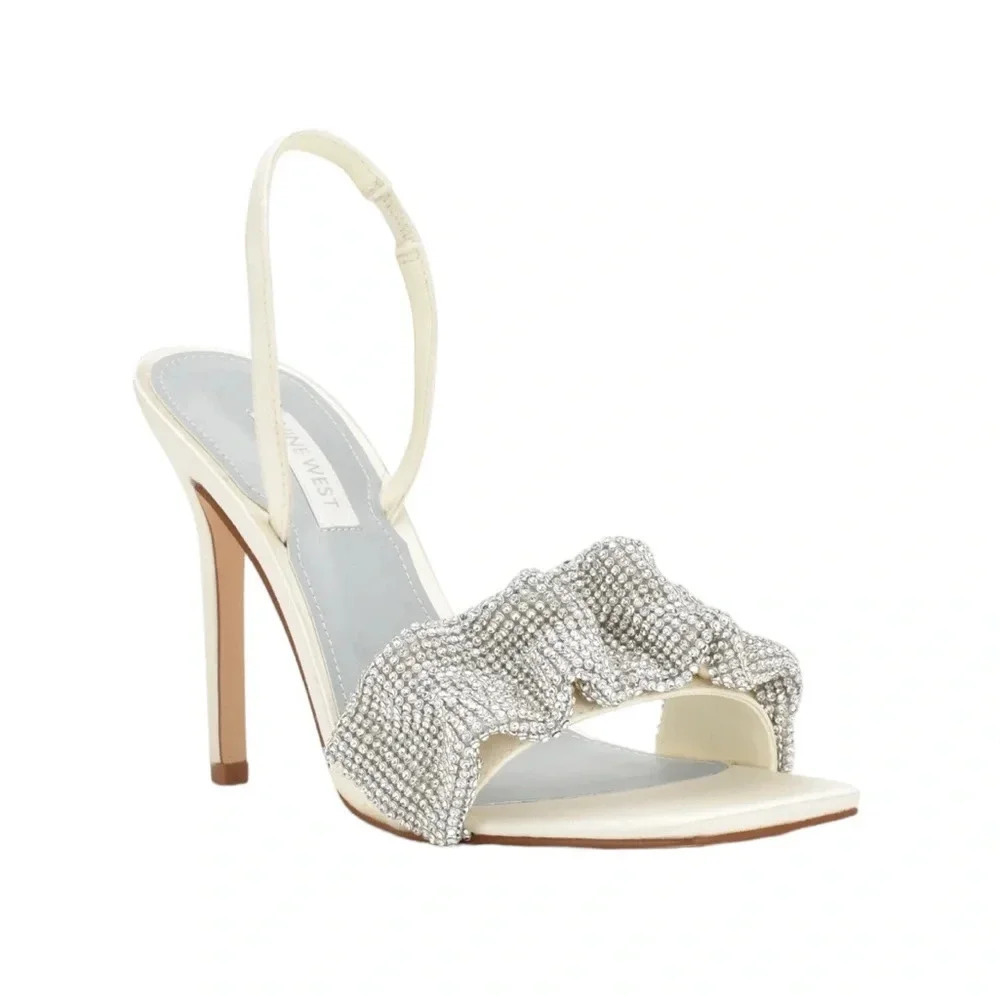 NWT Nine West Taray Heeled Sandals Ivory Satin Size 6.5